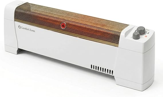 Comfort Zone Electric Baseboard Space Heater with Adjustable Thermostat, Dent-Proof End Panels, Overheat Protection, Tip-Over Switch, Stay-Cool Body, Ideal for Home, Bedroom, Office, 1,500W, CZ600