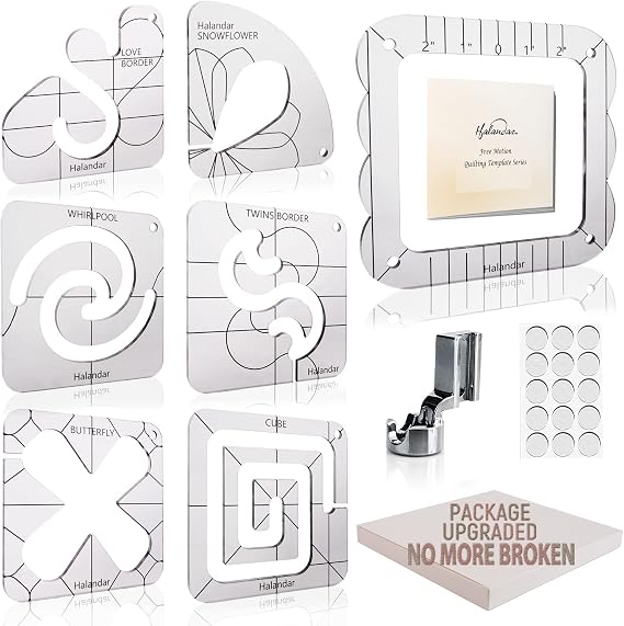 6P Free Motion Quilting Templates with Frame/Foot/Stickers/Guide