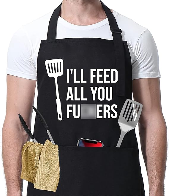Miracu Funny Cooking Aprons for Men Women, Dad Gifts for Mens Father Mom | Fathers Christmas, Birthday Gifts for Daddy Step Brother Boyfriend Husband, Cool BBQ Grilling Kitchen Chef Apron