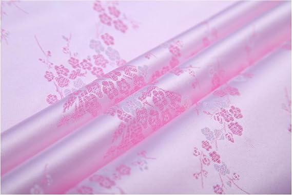 Silk Satin Fabric by The Yard Plum Jacquard Brocade Fabric 90cm Wide Sold by The Meter for Clothing Handmade Bags Cushion Cheongsam(Color:Light pink)