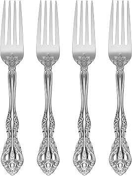 Oneida Silverware Set, Michelangelo Fine Flatware Dinner Fork Set, Service For 4, 18/10 Stainless Steel, Rust Resistance, Dishwasher Safe, Home And Kitchen Utensils Sets, Forks (Silver, 4 Piece)