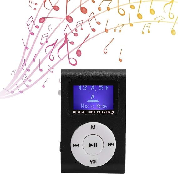 Mini MP3 Music Player, Sports Back Clip Music Player Supports Memory Card, LCD Screen MP3 Player for Outdoor Activities, Sports (Black)