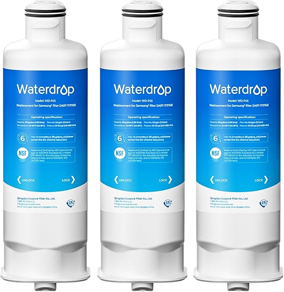 Waterdrop WD-F45 Water Filter, Replacement for Samsung DA97-17376B, 3 Pack