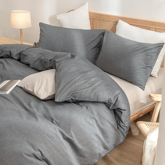 BESTOUCH 40"x60" Weighted Blanket Cover - Cooling Washed Cotton Linen Feel, Soft Comfortable Chic Breathable Machine Washable with Zipper Dark Grey