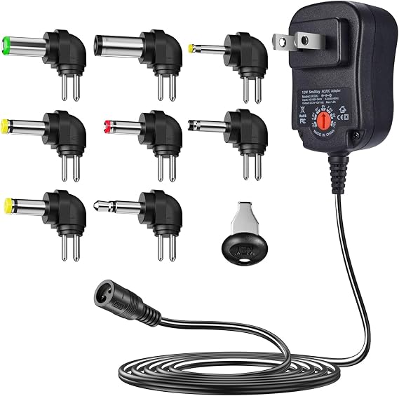 SoulBay 12W Universal AC/DC Power Adapter, 3V-12V, 8 Tips