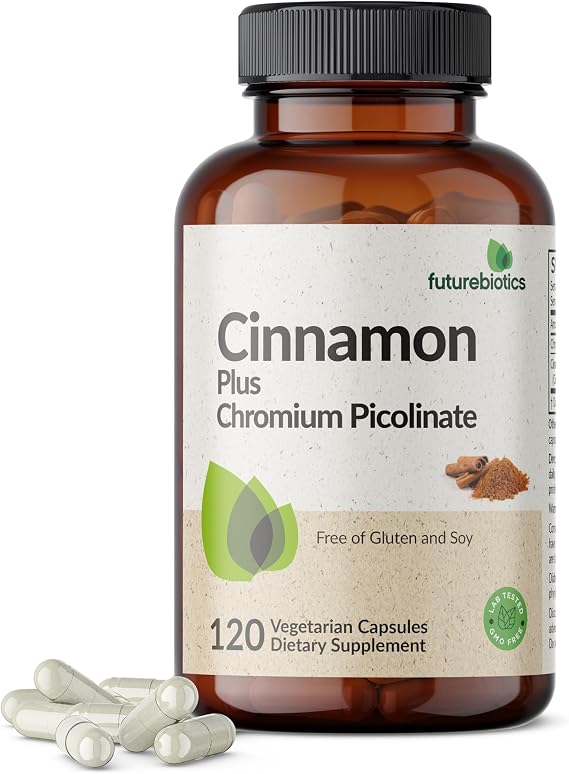 Futurebiotics Cinnamon Plus Chromium Picolinate Supplement, High Potency Chromium, Non-GMO, 120 Vegetarian Capsules