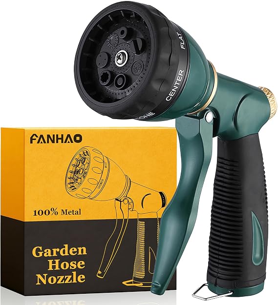 FANHAO 8 Spray Patterns Metal Garden Hose Nozzle with Hands-Free Lock
