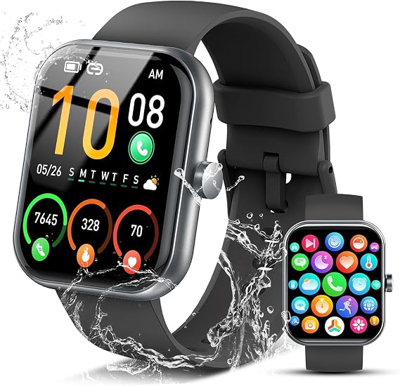 Coucur Smart Watch for Men Women (Answer/Make Call), Jet Black 05 | HD Touchscreen Fitness Tracker Watch with Heart Rate/Sleep Monitor/Step