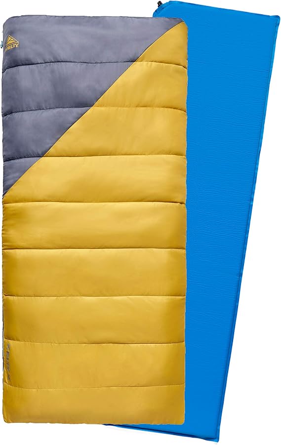 Kelty Campground Kit, Sleeping Bag and Sleeping Pad Set & Combo Includes 40 Degree Fahrenheit Rectangular Sleeping Bag and Self-Inflating Sleeping Pad - Beginner Car Camping Kit