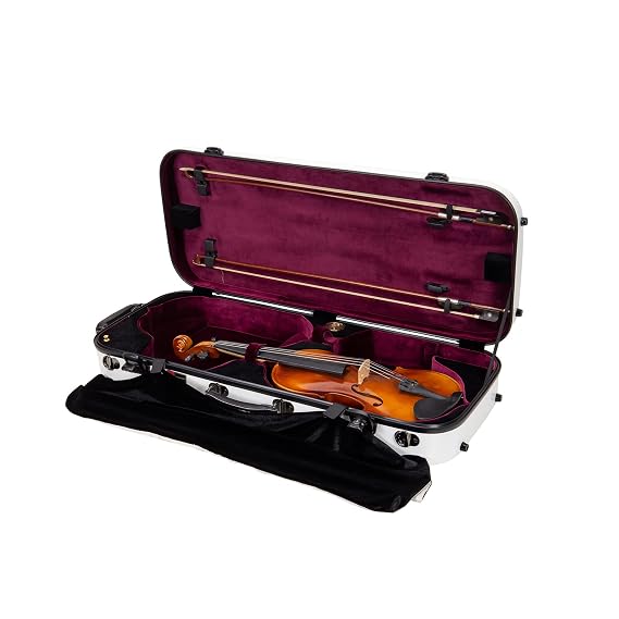 Crossrock Fiberglass Double Violin Case fits Two 4/4 Full-Size Violins | White, Soft Velvet Interior, TSA Lock Durable Twin Violin Travel Case(CRF1020DVWT)