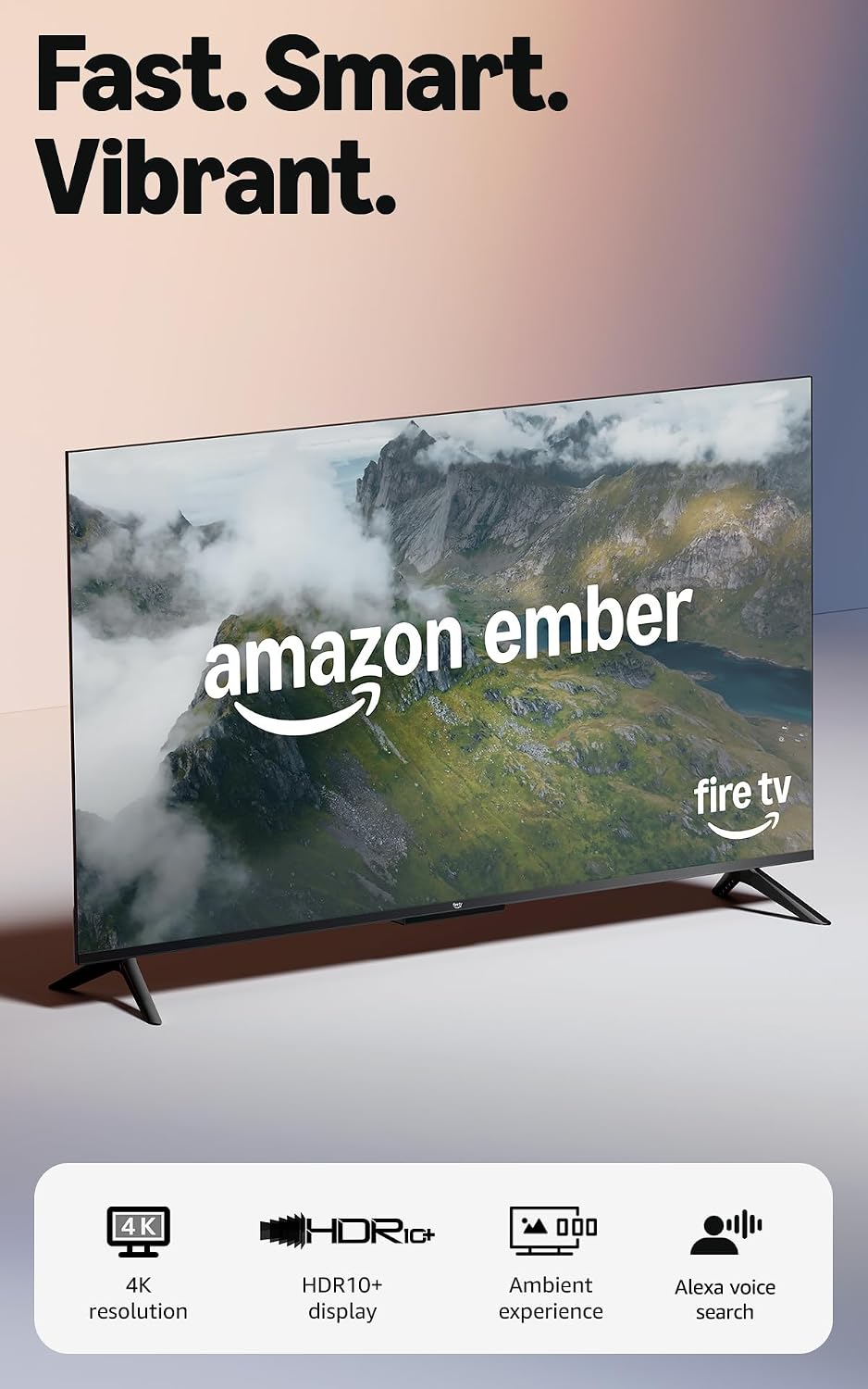 Amazon Ember 55" 4-Series with Fire TV (newest gen), 4K Ultra HD smart TV with Alexa Remote, HDR10+, fast processor, Dolby Audio, Ambient Experience, free and live TV
