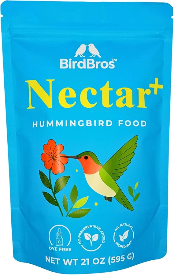 BIRDBROS Hummingbird Nectar Powder Nectar+ Hummingbird Food for Feeders All-Natural, Dye-Free, No Boil, Easy Mix Pure Cane Sugar, Hummingbird Feeder Refill, Made in USA Makes 96 oz