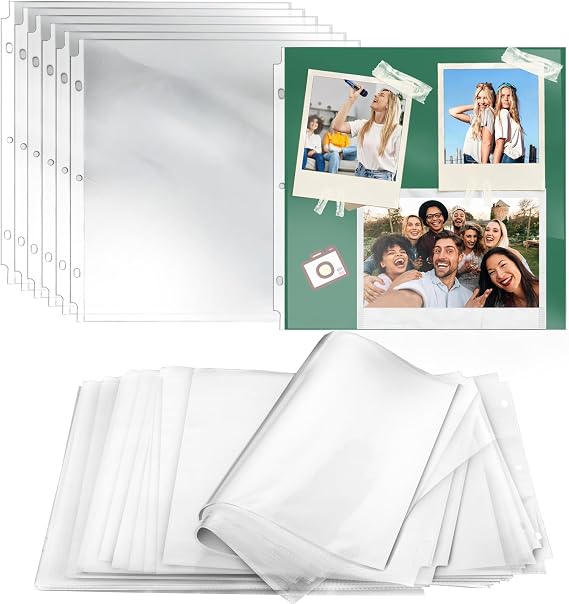 Scrapbook Refill Pages 12x12Inch, 100 Pack, Scrapbook Page Protectors Protective Sleeves, Fits 3 Ring Scrapbook Binders and 12x12 Photo Albums, Heavyweight