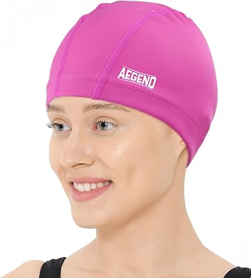 Aegend Fabric Swim Cap, Pink Waterproof Silicone Cloth Swimming Cap for Men Women