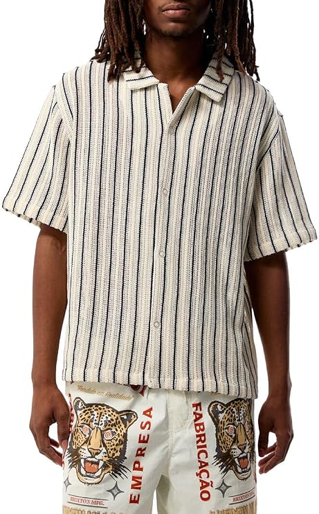 PacSun Men's Cream Stone Solid Textured Oversized Camp Shirt