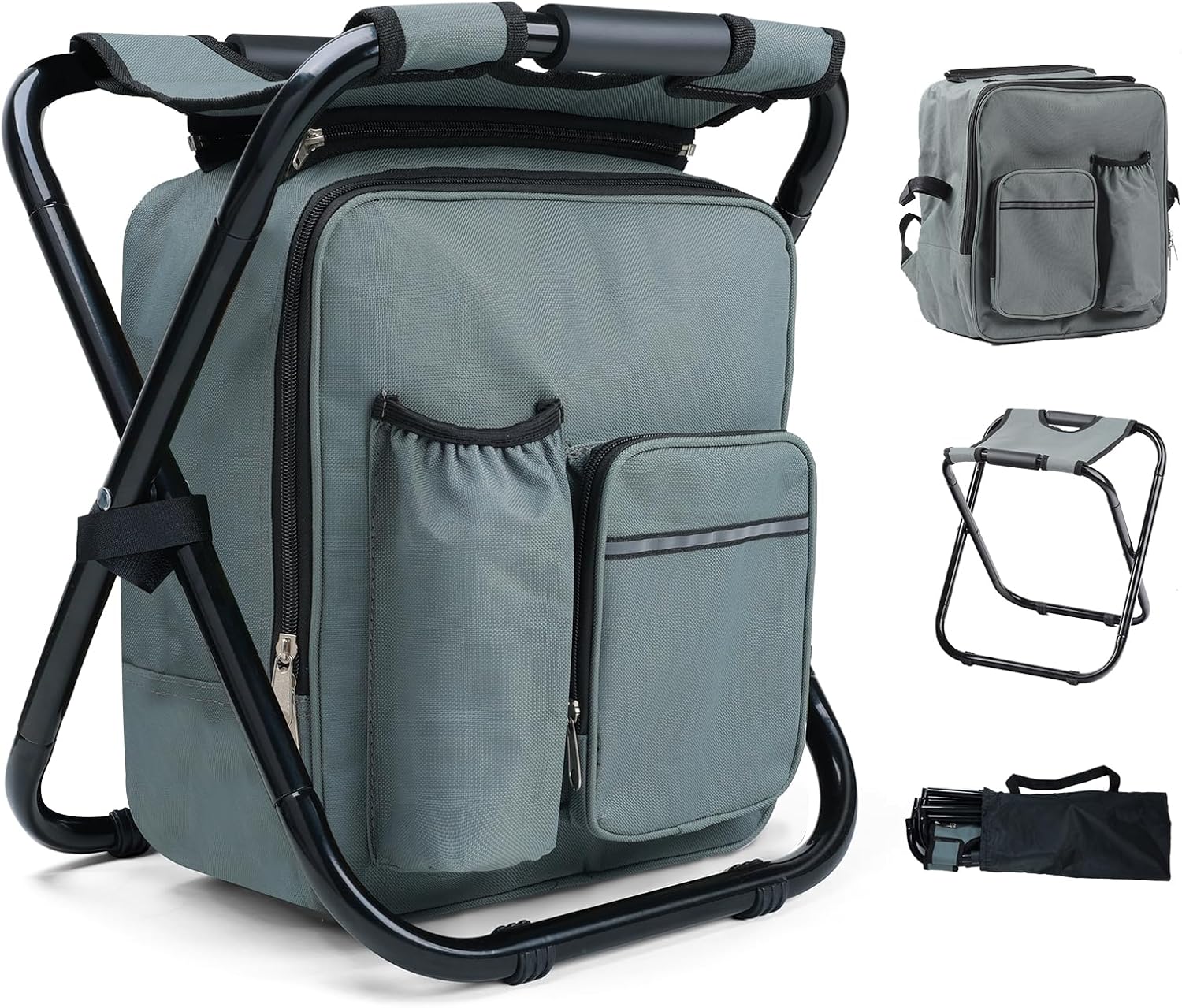 Outplea Compact camping stool with 15L Removable cooler bag Lightweight seat backpack with folding frame Stable folding stool Foldable for fishing Picnic trekking Hunting Hiking