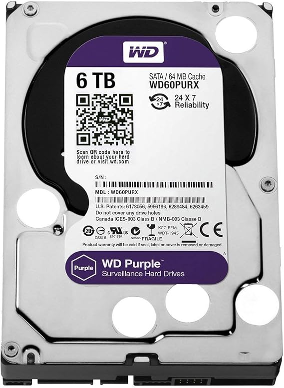 WD Purple 6TB Surveillance Hard Disk Drive - 5400 RPM Class SATA 6 Gb/s 64MB Cache 3.5 Inch - WD60PURX [Old Version]