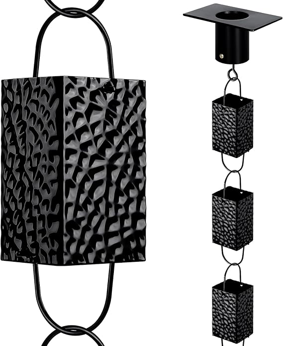 Rain Chains for Gutters Outside Black with Adapter 8.5FT 16 Cups