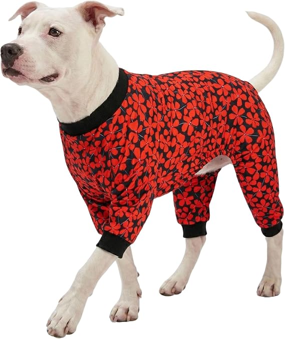 LovinPet Fat Dog Pajamas Onesies for Medium Dogs, Pet Anxiety Relief Shirt,Sun Protection Shirt, Comfy Stretchy Fabric,Floral Allover Black Print, Pajamas for Pitbulls, Onesies for Dogs, XL