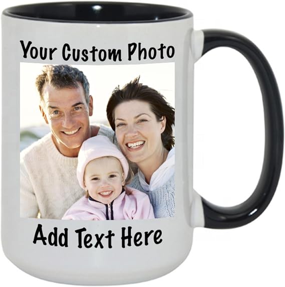 Customized 15oz Ceramic Coffee Mugs with Personalized Text and Photo Image Upload Novelty Gift, Personalize With Different Design And Images, Custom Gift (Black)