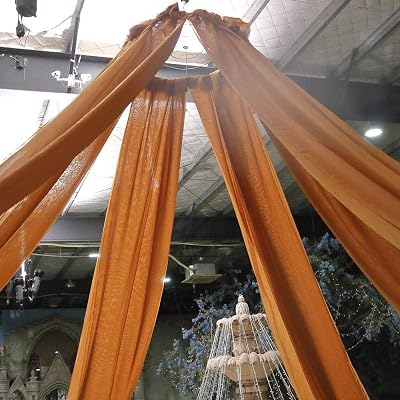 AK TRADING CO. 120 Wide 10Ft Wide IFR Voile Ceiling Drapes Sheer Curtain Panels with 4 Pocket for Wedding Venues, Banquet Halls, Corporate Events & Photobooth - Gold, 10 ft x 20 ft