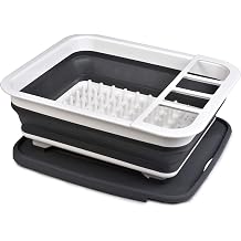 Masirs Foldable Dish Drying Rack - Open and Fold for Easy Storage, Drain Water Directly to Sink, Place for Eight Large Plates, Sectional Cutlery and Tool Compartment, Compact and Portable.