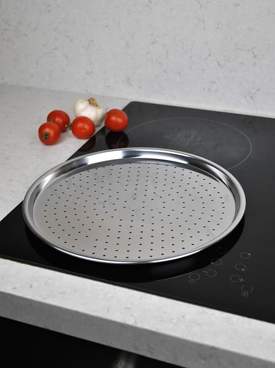 1 Adet Paslanmaz Çelik Delikli Tepsi 34 Cm Pizza Tepsisi