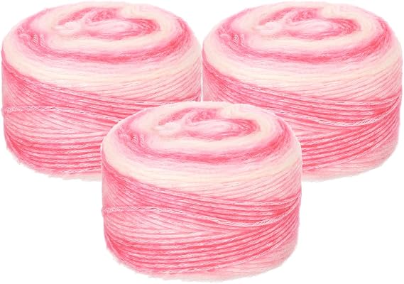 uxcell 3Pcs 100g Gradient Cake Cotton Yarns, Soft Rainbow Yarn Ball for Knitting and Crocheting Craft Project, Mixed Pink (300g x 3, 245M L Each)