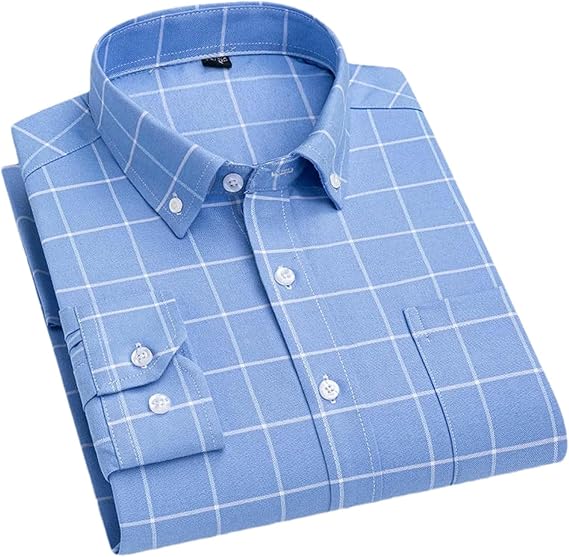 Cotton Men Long Sleeve Social Shirt Men Plaid Striped Work Casual Pocket Shirts for Man
