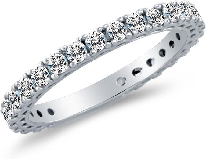 Solid 14K White Gold Wedding Anniversary CZ Cubic Zirconia Ring Band, White Gold