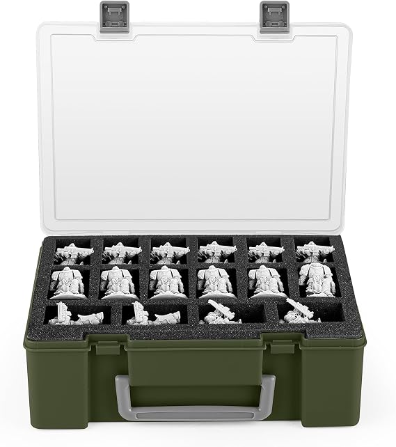 Miniature Storage Carrying Case -32 Slot Storage Case with 2 Impact-Absorbing Foam Trays for 28mm 40k, DND and More (green1)