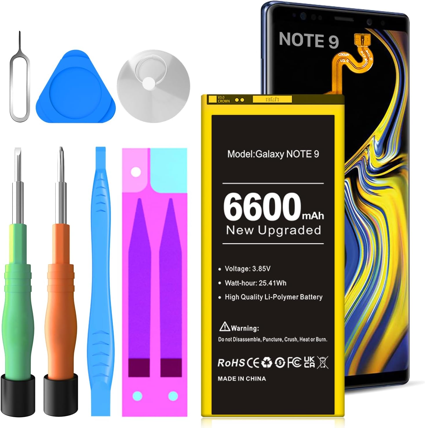 Battery for Samsung Galaxy Note 9 6600 mAh High Capacity Replacement Battery Li-Ion Polymer for Note 9 N960F EB-BN965ABU with Professional Repair Tool