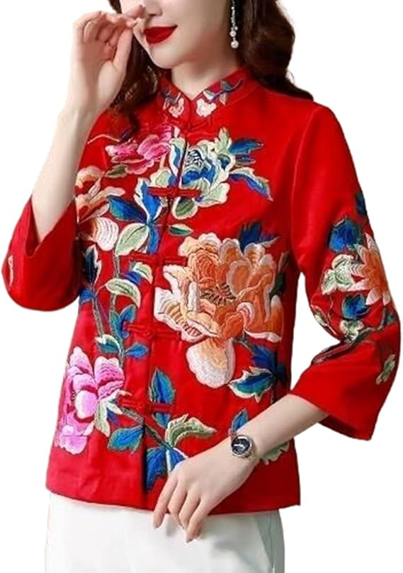 Winter Chinese Style Embroidered Top,Vintage Tang Qipao Stand Collar Shirt