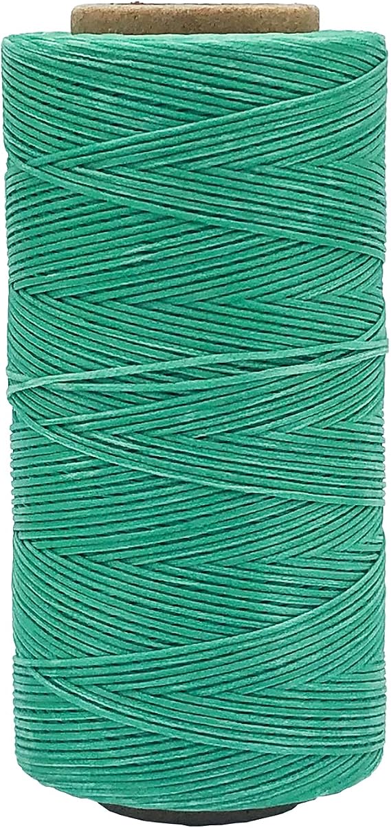 Waxed Leather Sewing Thread 295 Yds 0.8MM 150D Flat Polyester DIY Handcraft Stitching Cord No Knotting (Light Green S032)