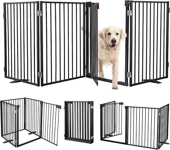 Metal Freestanding Dog Gates with Door Extra Wide 24"x32" Height 4 Panels