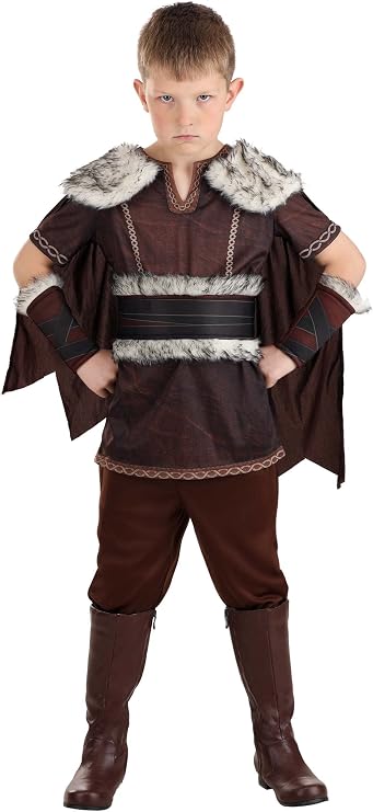 Victorious Viking Boy Costume with Tunic, Pants, Cape, Wrist Cuffs & Belt