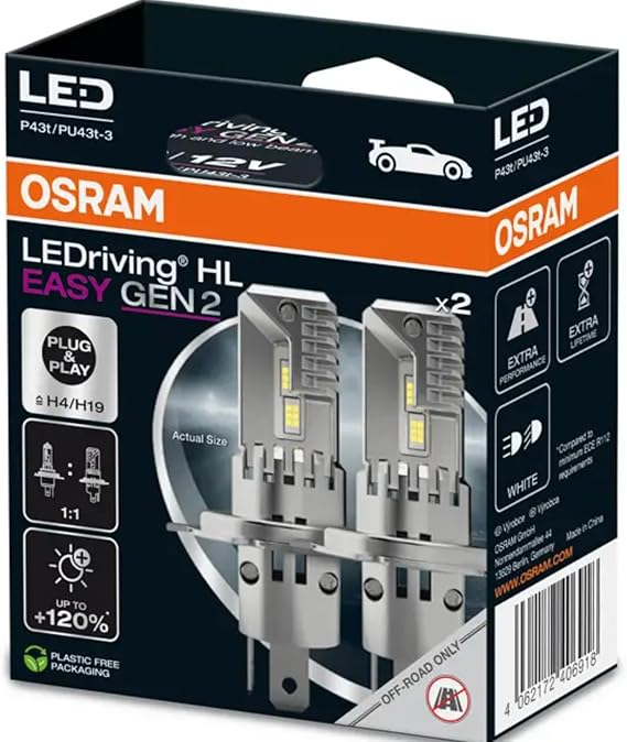 OSRAM H4/H19,LEDriving HL Easy Gen2 Plug & Play LED Far Ampulü,%120 Daha Parlak Aydınlatma, 2 Adet