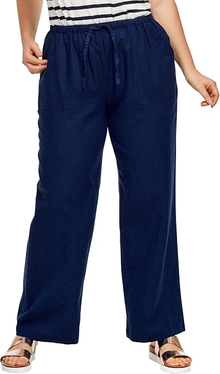 ellos Linen-Blend Elastic Waist Drawstring Relaxed Pant