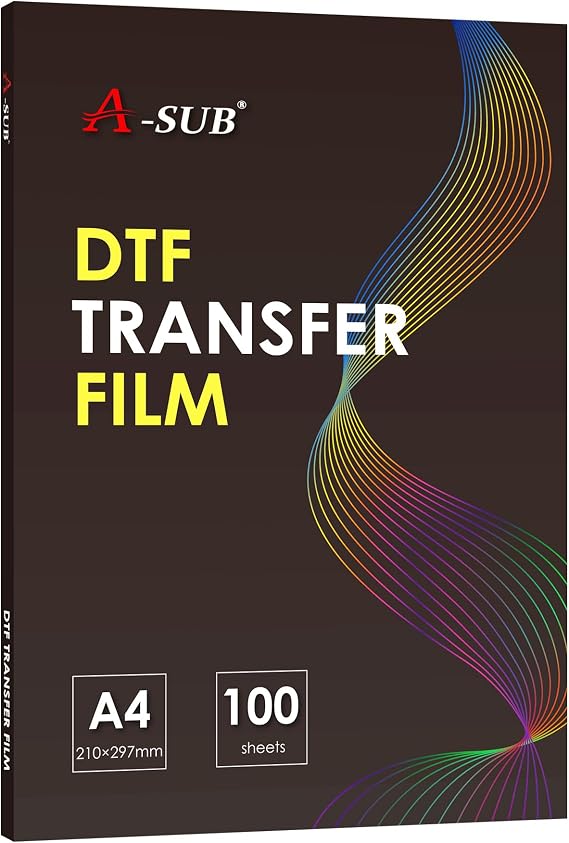 A-SUB DTF Transfer Film - 100 Sheets A4 DTF Film for Sumblimation or DTF Inkjet Printer, Double Sided Matte Direct to Film Transfer Paper for T Shirts and All Fabrics