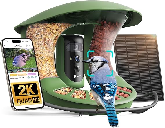 Birdfy 2 Smart Bird Feeder with Camera, Dual-Lens (2K+1080P) Camera for Live Streaming & Close-Up Photos, AI Identifies Bird Species, Solar-Powered, Perfect Garden Birdwatching Gift
