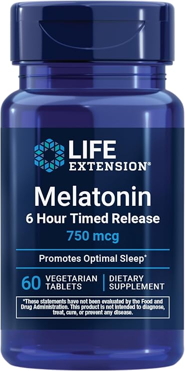 Life Extension Melatonin 6 Hour Timed Release, 750 mcg, 60 Tablets