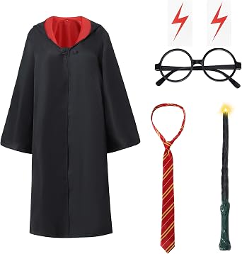 Dance Pig 7PCS Halloween Wizard Costume Set, Harry Costume Masquerade Party Cosplay Accessories