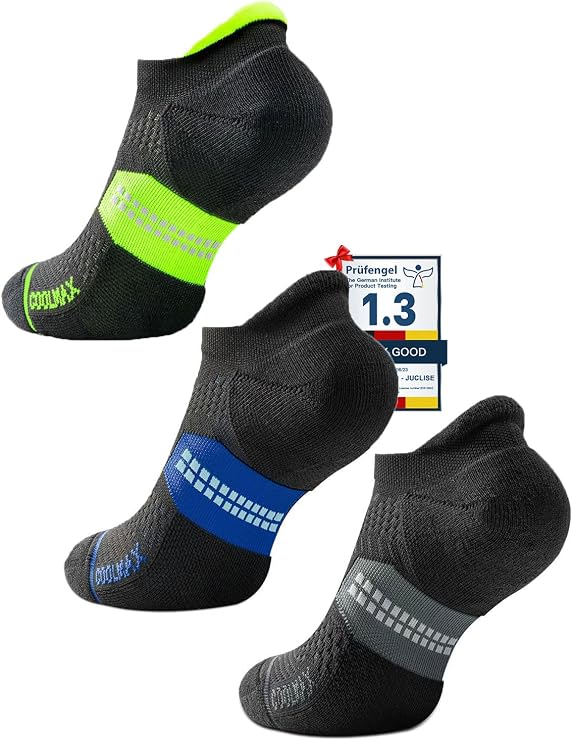 Juclise Coolmax Compression Running No Show Socks Bamboo Sport Golf Walking Moisture Wicking Cushioned Anti-Blister Seamless