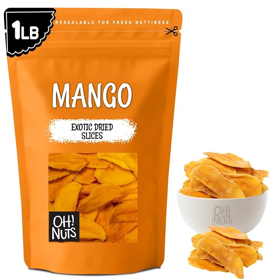 Oh! Nuts Dried Mango Slices - Sweetened - Bulk - 1 lb Bag | Dried Mango - Sweetened Dried Mango Slices - Dried Mangos & Dried Mangoes - Sweet Mango - Dehydrated Mango 1 LB Bulk