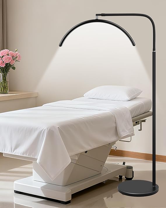 Half Moon LED Floor Light - Professional Shadow-Free, Dimmable Lamp | for Lash Techs, Estheticians & Tattoo Artists | Eyelash Extensions, Nail Art, Home & Office (Matte Black)