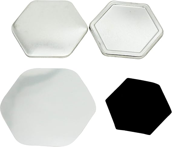 ChiButtons 58x65mm Hexagonal Metric Rubber Magnet Fridge Button 100 Sets with Magnet, Upper Shell, Mylar Film & Metal Cover (Official ChiButtons Supplies)