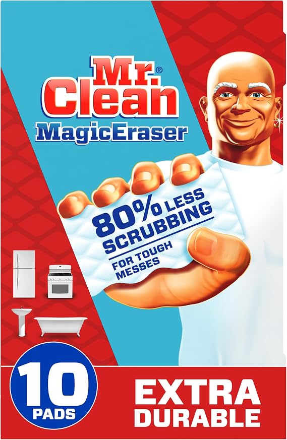 Mr. Clean Magic Eraser, All Purpose Cleaner, Cleaning Scrubber, Wall, Sneaker, Kitchen, Bathroom, Shower, Melamine Pads, Extra Durable, 10ct