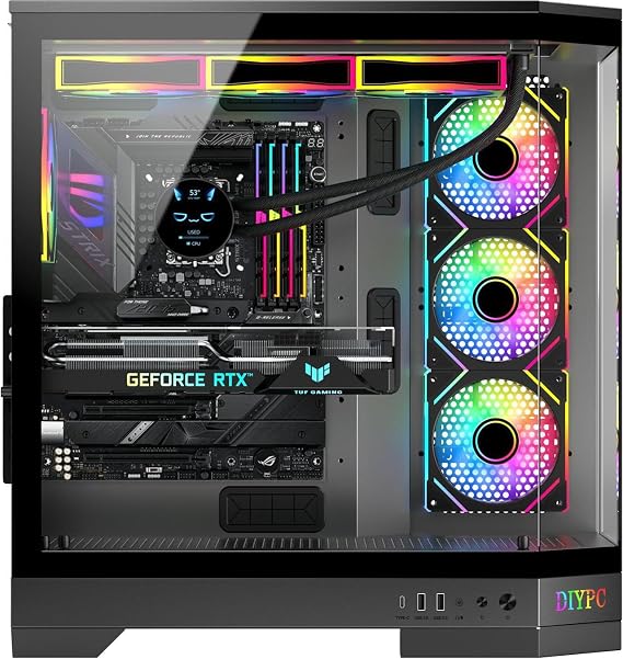 DIYPC Vanguard-F1-BK -Black Dual USB3.0 and Type C Tempered Glass ATX Full Tower Gaming Computer Case w/ 4 x ARGB PWM Fans (3 x MB Side, 1 x Rear) Pre-Installed.