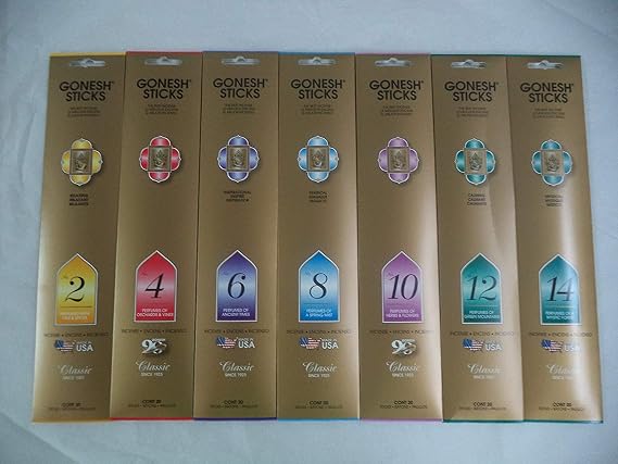 Gonesh 2 4 6 8 10 12 14 Incense Sampler 20 Sticks X 7 Packs (140 Stick)