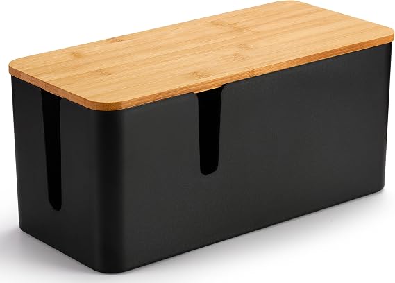 ZhiYo Large Cable Management Box, Thick ABS Power Strip Organizer, Black